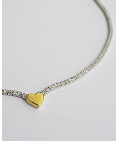 Tennis Necklace for Women,18K Gold/Silver Plated Rhinestone Choker Necklaces with Tiny Heart Shiny Clear Cubic Zirconia Diamo...