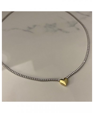 Tennis Necklace for Women,18K Gold/Silver Plated Rhinestone Choker Necklaces with Tiny Heart Shiny Clear Cubic Zirconia Diamo...