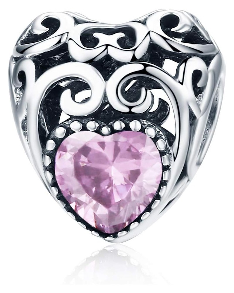 Birthstone Openwork Heart Bead Charms 925 Sterling Silver Fits European Charm Bracelets Necklaces October $20.64 Bracelets