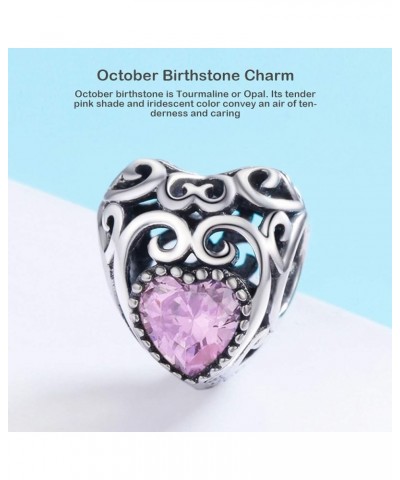 Birthstone Openwork Heart Bead Charms 925 Sterling Silver Fits European Charm Bracelets Necklaces October $20.64 Bracelets