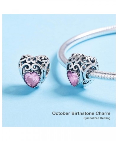 Birthstone Openwork Heart Bead Charms 925 Sterling Silver Fits European Charm Bracelets Necklaces October $20.64 Bracelets