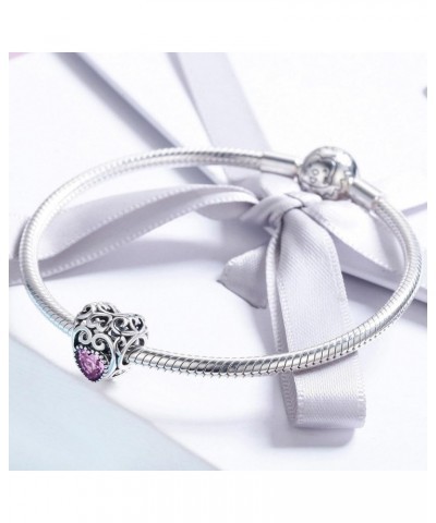 Birthstone Openwork Heart Bead Charms 925 Sterling Silver Fits European Charm Bracelets Necklaces October $20.64 Bracelets