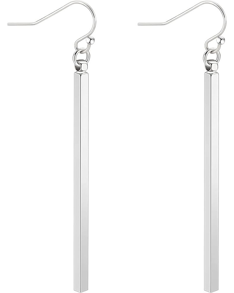 18K Gold Long Vertical Bar Drop Dangle Earring Minimal Long Circle Bar Earrings Geometric jewelry for Women Girls Silver Bar ...