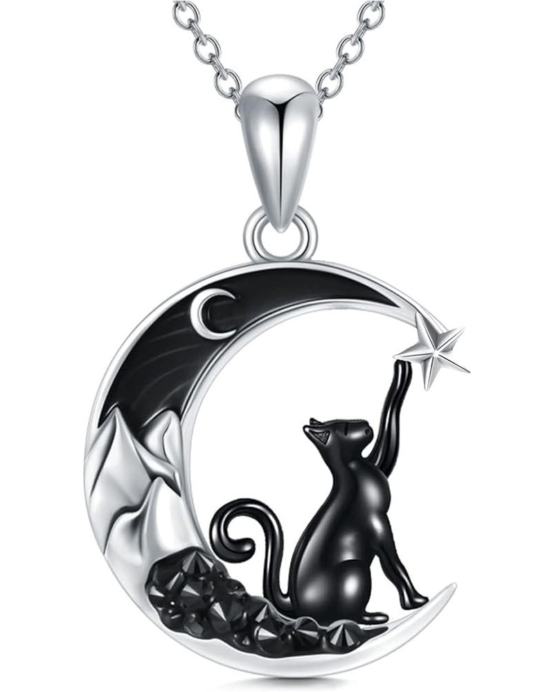 Gothic Jewelry Bat/Cat/Wolf/Dragon/Owl/Fox/Spider/Sun Pendant Sterling Silver Crescent Moon Necklace for Women Girls Black Je...