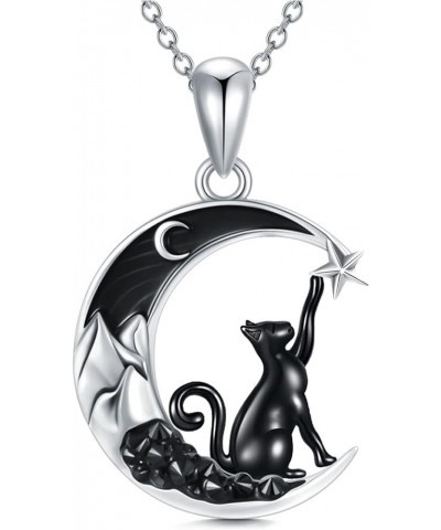 Gothic Jewelry Bat/Cat/Wolf/Dragon/Owl/Fox/Spider/Sun Pendant Sterling Silver Crescent Moon Necklace for Women Girls Black Je...