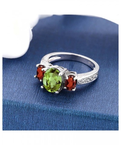 925 Sterling Silver Green Peridot and Red Garnet 3 Stone Ring For Women (2.45 Cttw, Gemstone Birthstone, Available In Size 5,...