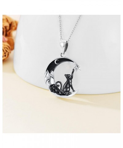 Gothic Jewelry Bat/Cat/Wolf/Dragon/Owl/Fox/Spider/Sun Pendant Sterling Silver Crescent Moon Necklace for Women Girls Black Je...