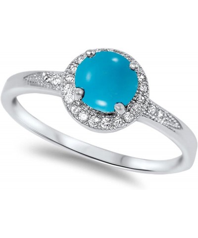 CHOOSE YOUR COLOR Sterling Silver Round Halo Ring Arizona Blue Natural Turquoise Cabochon $10.44 Rings