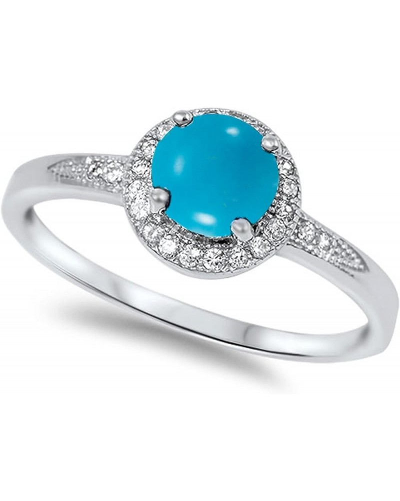 CHOOSE YOUR COLOR Sterling Silver Round Halo Ring Arizona Blue Natural Turquoise Cabochon $10.44 Rings