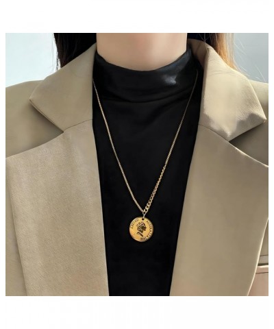 Tongu Coin Necklace 18k Gold Plated Womens Jewelry Vintage Textured Medallion Coin Pendant Round Circle Disk Dainty Necklace ...