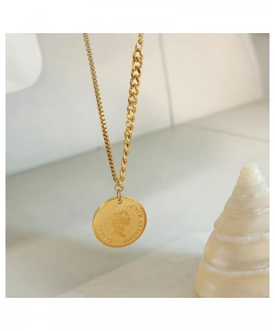 Tongu Coin Necklace 18k Gold Plated Womens Jewelry Vintage Textured Medallion Coin Pendant Round Circle Disk Dainty Necklace ...