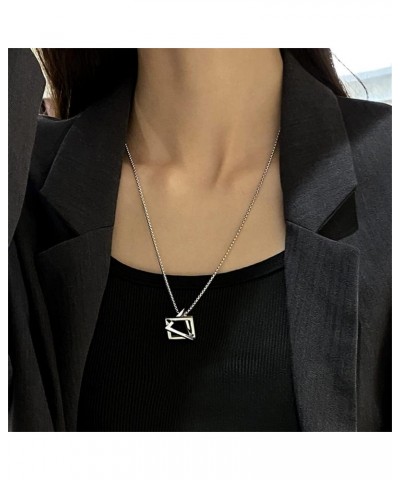 Stainless Steel Geometric Pendant Necklace for Women Girls Men Silver Plated Triangle Cube Dangle Adjustable Long Box Chain C...