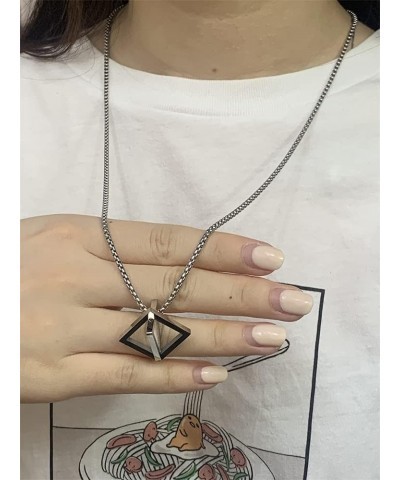 Stainless Steel Geometric Pendant Necklace for Women Girls Men Silver Plated Triangle Cube Dangle Adjustable Long Box Chain C...