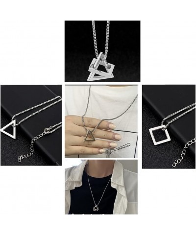 Stainless Steel Geometric Pendant Necklace for Women Girls Men Silver Plated Triangle Cube Dangle Adjustable Long Box Chain C...