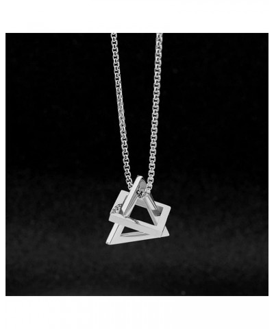 Stainless Steel Geometric Pendant Necklace for Women Girls Men Silver Plated Triangle Cube Dangle Adjustable Long Box Chain C...