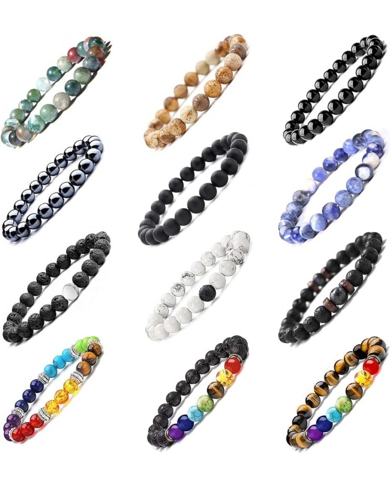 6-12Pcs Black Lava Stone 7 Chakra Bracelets for Men Women Mix 8mm Yinyang Rock Bead Elastic Natural Stones Gemstones Oil Diff...