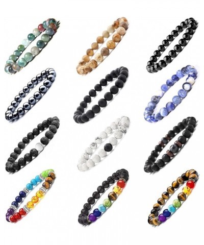 6-12Pcs Black Lava Stone 7 Chakra Bracelets for Men Women Mix 8mm Yinyang Rock Bead Elastic Natural Stones Gemstones Oil Diff...