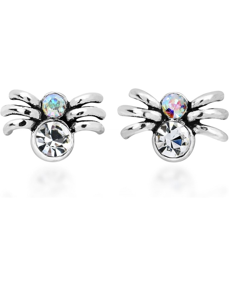 Delightful Crystal Spider Round White Cubic Zirconia .925 Unique Sterling Silver Stud Earrings for Woman $7.40 Earrings