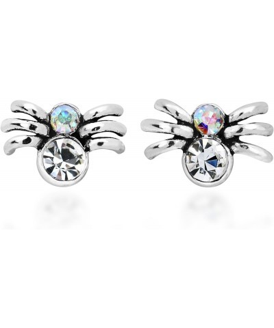 Delightful Crystal Spider Round White Cubic Zirconia .925 Unique Sterling Silver Stud Earrings for Woman $7.40 Earrings