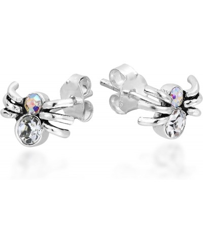 Delightful Crystal Spider Round White Cubic Zirconia .925 Unique Sterling Silver Stud Earrings for Woman $7.40 Earrings