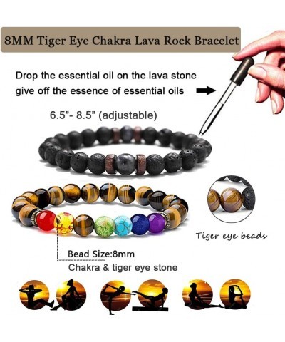 6-12Pcs Black Lava Stone 7 Chakra Bracelets for Men Women Mix 8mm Yinyang Rock Bead Elastic Natural Stones Gemstones Oil Diff...