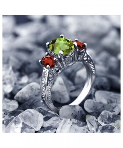 925 Sterling Silver Green Peridot and Red Garnet 3 Stone Ring For Women (2.45 Cttw, Gemstone Birthstone, Available In Size 5,...