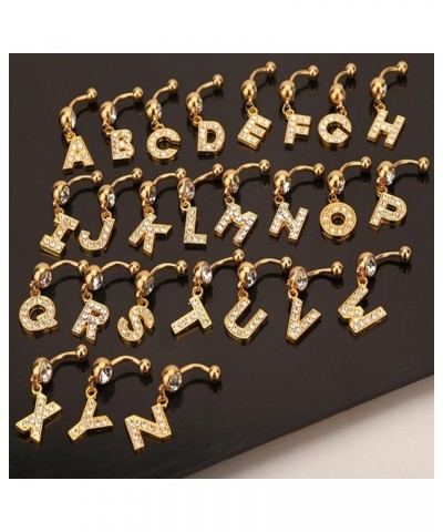 14G Stainless Steel Belly Button Ring Gold Letter Belly Rings for Women Alphabet Dangle Belly Button Piercing Navel Belly Pie...