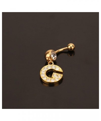 14G Stainless Steel Belly Button Ring Gold Letter Belly Rings for Women Alphabet Dangle Belly Button Piercing Navel Belly Pie...