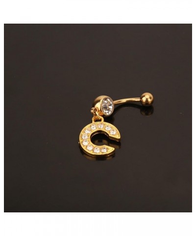 14G Stainless Steel Belly Button Ring Gold Letter Belly Rings for Women Alphabet Dangle Belly Button Piercing Navel Belly Pie...