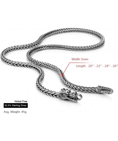 925 Sterling Silver 5MM Curb Chain Link Necklace Lifelike Dragon Necklace 20" 22" 24" 26" Inch for Men & Women Silver-Tone $4...