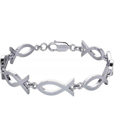 And Gems 925 Sterling Silver Ichthys Religious Jesus Fish Link Bracelet 8.5 Inches $32.25 Bracelets