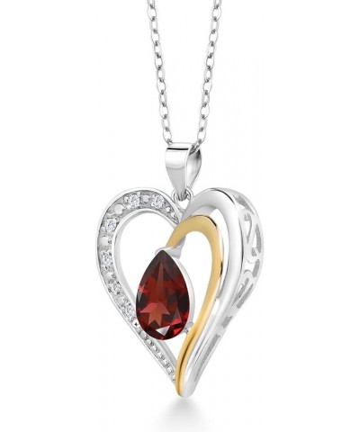 925 Sterling Silver and 10K Yellow Gold Red Garnet and White Lab Grown Diamond Keren Hanan Heart Shape Pendant Necklace For W...