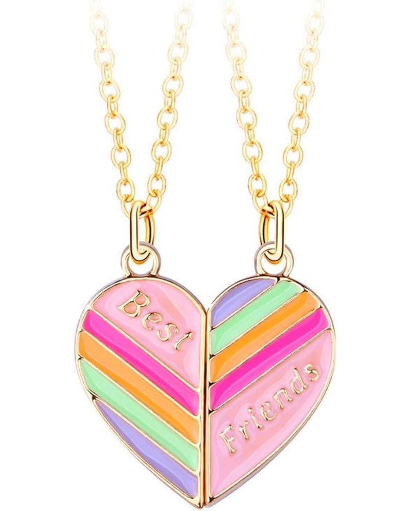 2 Pieces BFF Matching Heart Pendant Best Friend Necklace Rainbow Magnetic Friendship Necklace Gift for Best Friend Gold $7.07...