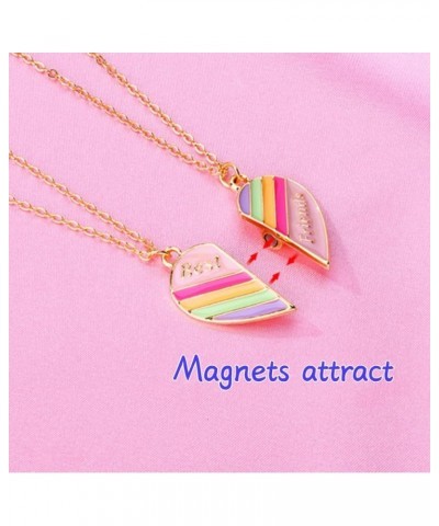 2 Pieces BFF Matching Heart Pendant Best Friend Necklace Rainbow Magnetic Friendship Necklace Gift for Best Friend Gold $7.07...