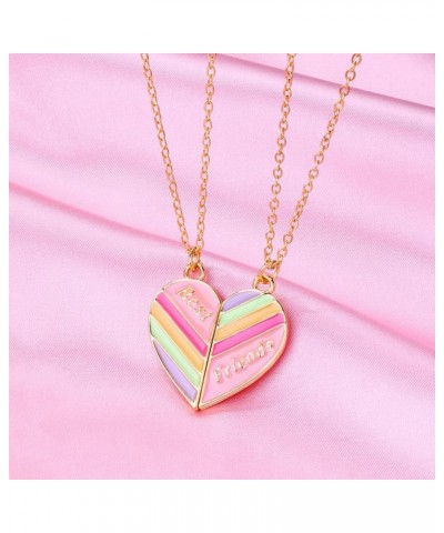 2 Pieces BFF Matching Heart Pendant Best Friend Necklace Rainbow Magnetic Friendship Necklace Gift for Best Friend Gold $7.07...