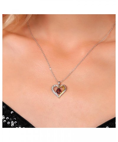 925 Sterling Silver and 10K Yellow Gold Red Garnet and White Lab Grown Diamond Keren Hanan Heart Shape Pendant Necklace For W...