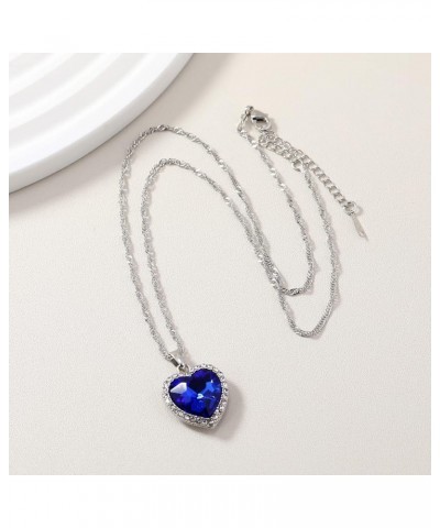 Titanic Heart Of The Ocean Love Heart Shaped Necklace With Royal Blue Crystal Pendant For Women Wife blue02 $8.54 Necklaces