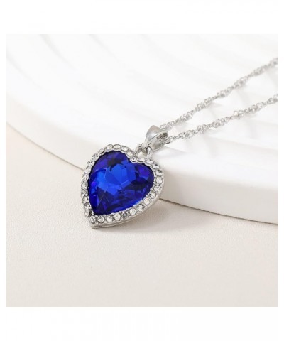 Titanic Heart Of The Ocean Love Heart Shaped Necklace With Royal Blue Crystal Pendant For Women Wife blue02 $8.54 Necklaces