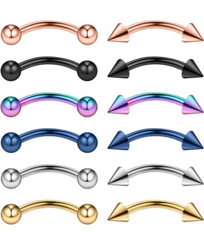 12PCS 14G Surgical Steel Eyebrow Ear Navel Belly Lip Ring Body Piercing Jewelry 10mm w Balls & Spikes $7.94 Body Jewelry