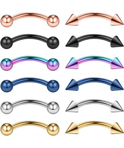 12PCS 14G Surgical Steel Eyebrow Ear Navel Belly Lip Ring Body Piercing Jewelry 10mm w Balls & Spikes $7.94 Body Jewelry