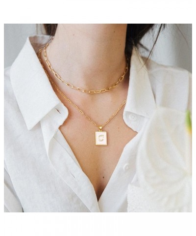 Layered Gold Initial Necklaces for Women, Chunky 14K Gold Plated Paperclip Chain Necklace for Women Gold Coin Simple Letter P...