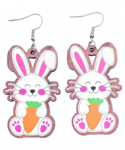 Colorful Cute Easter Carrot Rabbit Egg Chick Wooden Dangle Earrings for Women Girls Jewelry B $5.03 Earrings