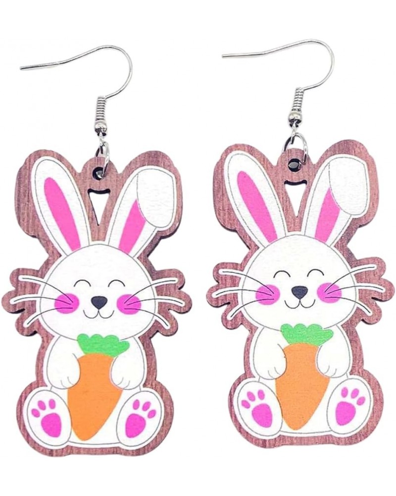 Colorful Cute Easter Carrot Rabbit Egg Chick Wooden Dangle Earrings for Women Girls Jewelry B $5.03 Earrings