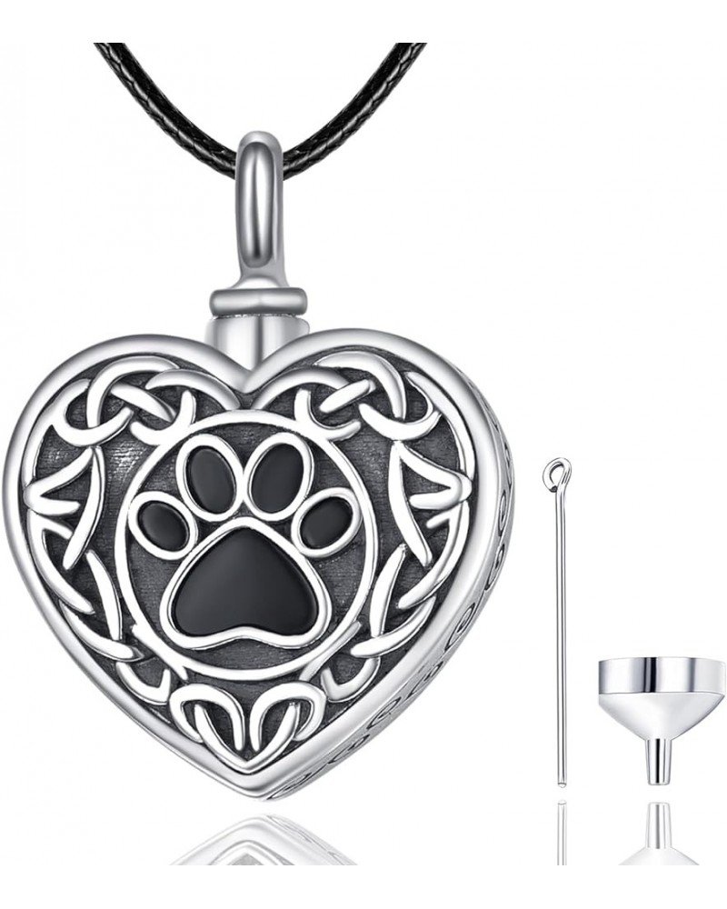 Pet Cremation Jewelry Urn Necklace for Ashes for Dog/Cat/Pets Sterling Silver Paw Print Locket Memorial Pendant Unisex Keepsa...