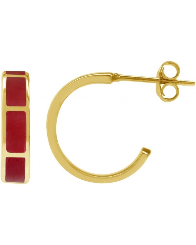 White Gold Plated 925 Sterling Silver Stone Inlay C Hoop Earrings Created Red Coral - Yellow Gold Plated yellow gold plated $...