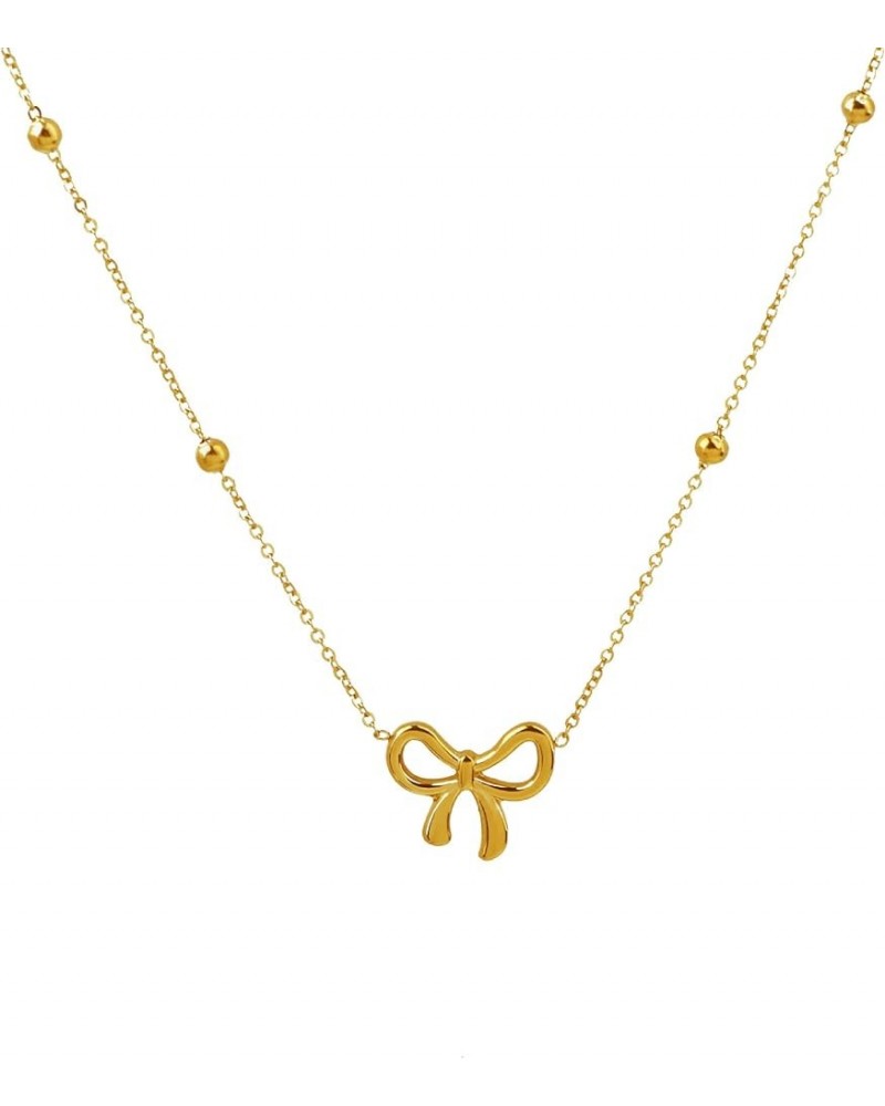 Gold Bow Necklace for Women Gold Bow Necklace Fashion Bow Pendant Necklace Bow Necklace Jewelry Gift for Women Girls Gold Bea...