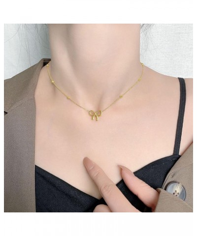 Gold Bow Necklace for Women Gold Bow Necklace Fashion Bow Pendant Necklace Bow Necklace Jewelry Gift for Women Girls Gold Bea...