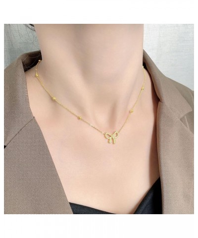 Gold Bow Necklace for Women Gold Bow Necklace Fashion Bow Pendant Necklace Bow Necklace Jewelry Gift for Women Girls Gold Bea...