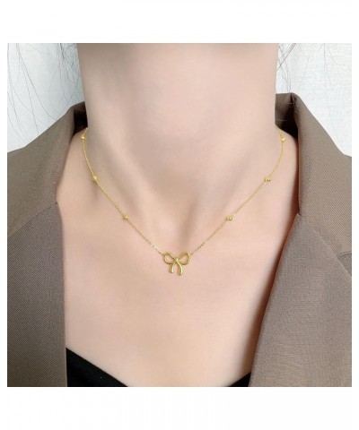 Gold Bow Necklace for Women Gold Bow Necklace Fashion Bow Pendant Necklace Bow Necklace Jewelry Gift for Women Girls Gold Bea...