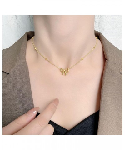 Gold Bow Necklace for Women Gold Bow Necklace Fashion Bow Pendant Necklace Bow Necklace Jewelry Gift for Women Girls Gold Bea...